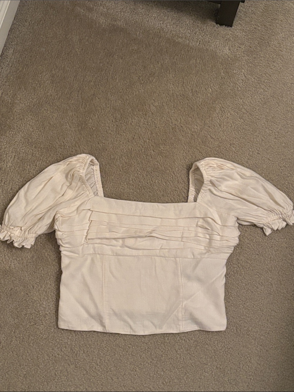 Abercrombie & Fitch Cream Square Neck Puff Sleeve Crop Top